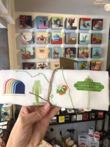 Yay! Tiny Shop tea towel with Orlando landmarks